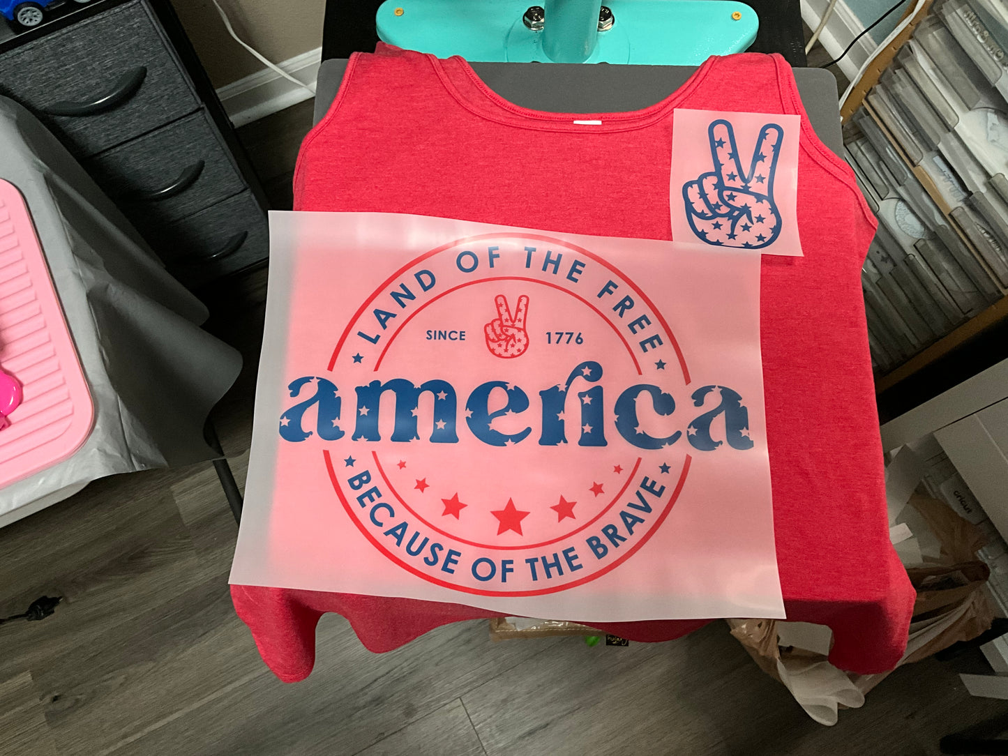 America stamp mark tank top ( blue front design )