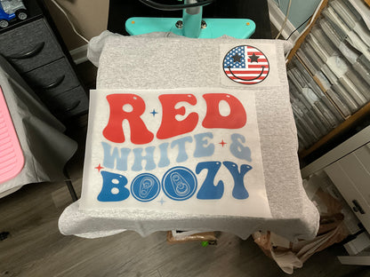 Red white and boozy t-shirt ( large back design - small front design)