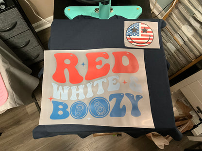 Red white and boozy t-shirt ( large back design - small front design)