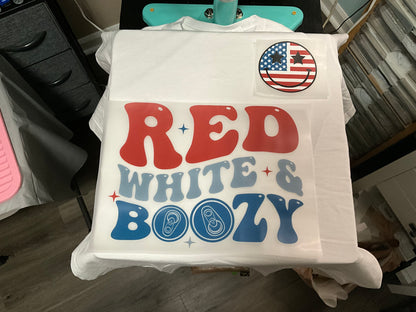 Red white and boozy t-shirt ( large back design - small front design)