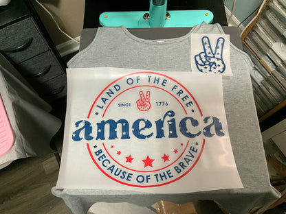 America stamp mark tank top ( blue front design )