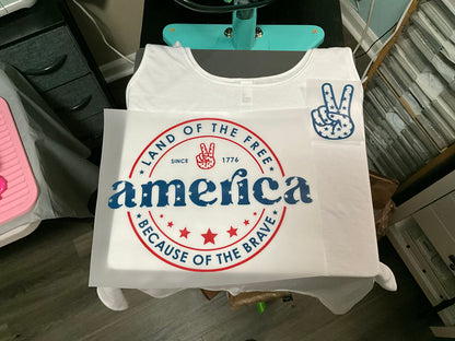 America stamp mark tank top ( blue front design )